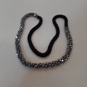 Unusual Eye Catching Black & Silver Beaded Slip on Necklace Great for Layering